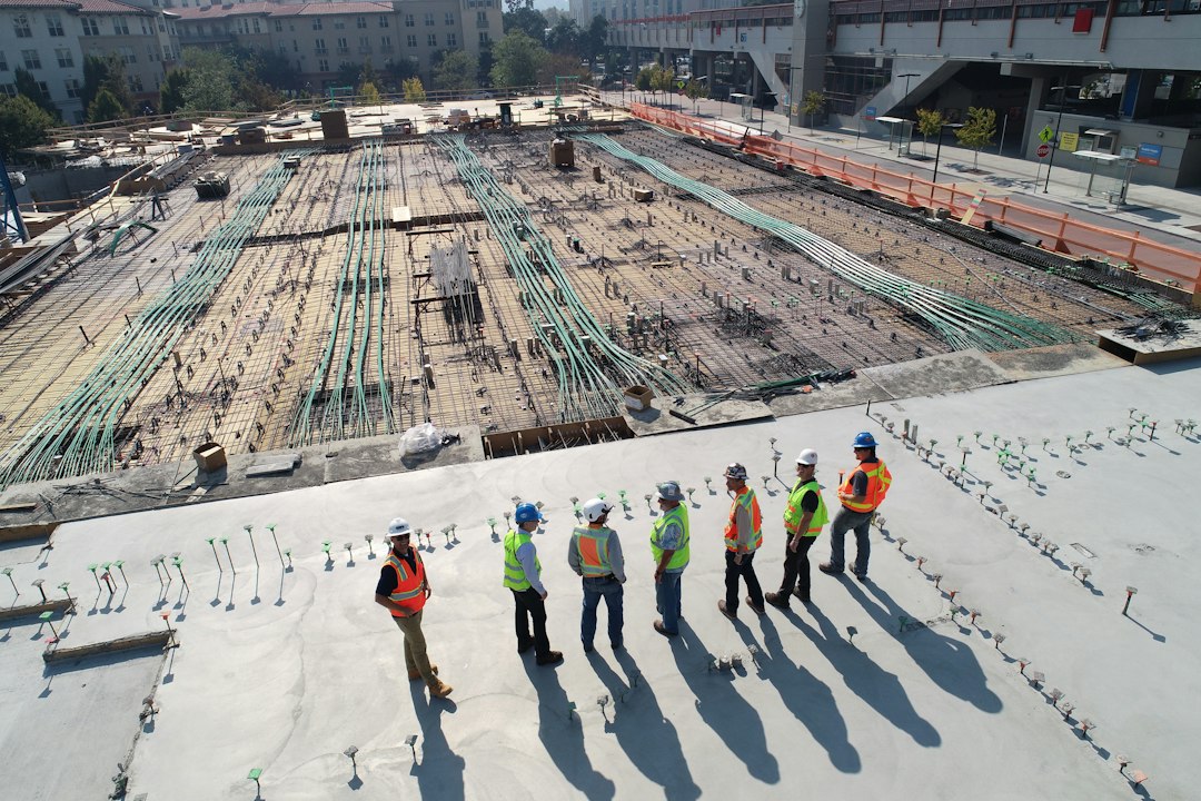 Construction team working on a commercial building project