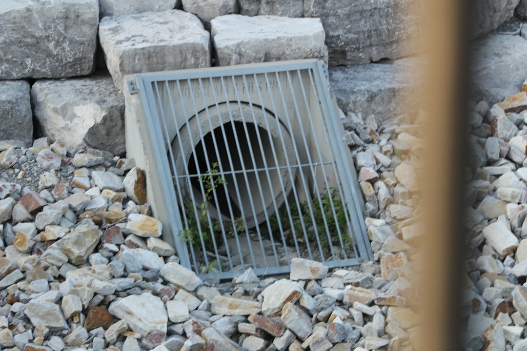 Outdoor storm drain and surrounding stonework
